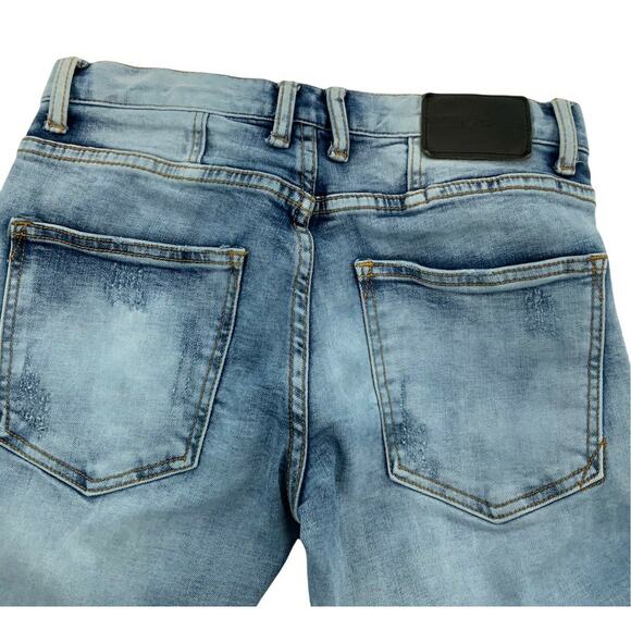 Dope Jeans Women Sz 28 Skinny Acid Wash Distressed Patches Side Leg Zipper Denim - Picture 7 of 12